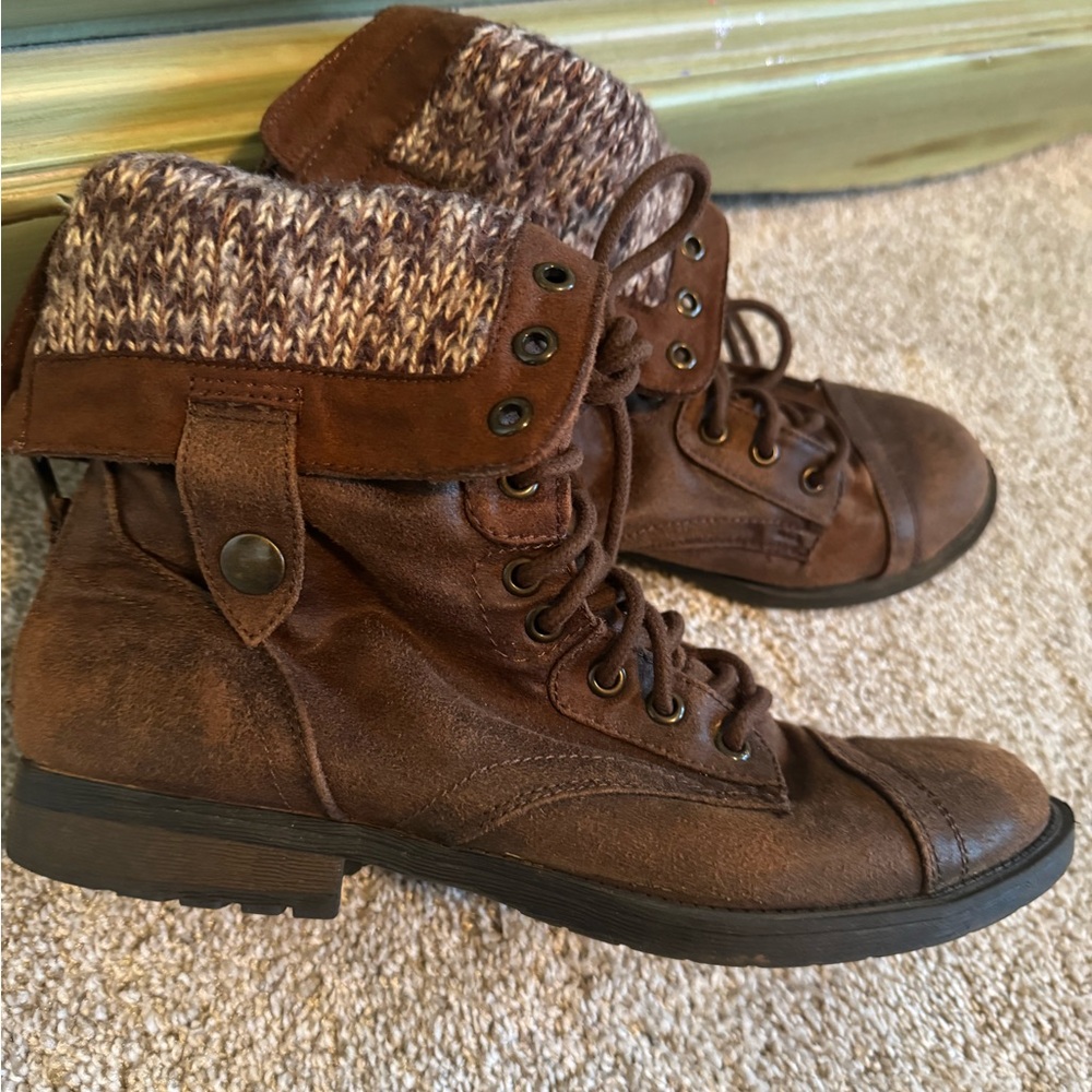Target Brown Lace-Up Boots with Knit Cuff